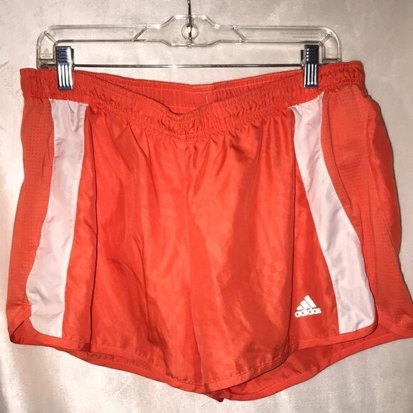 Adidas Women's Athletic Elastic Waist Orange White Running Shorts Size L - Picture 1 of 8